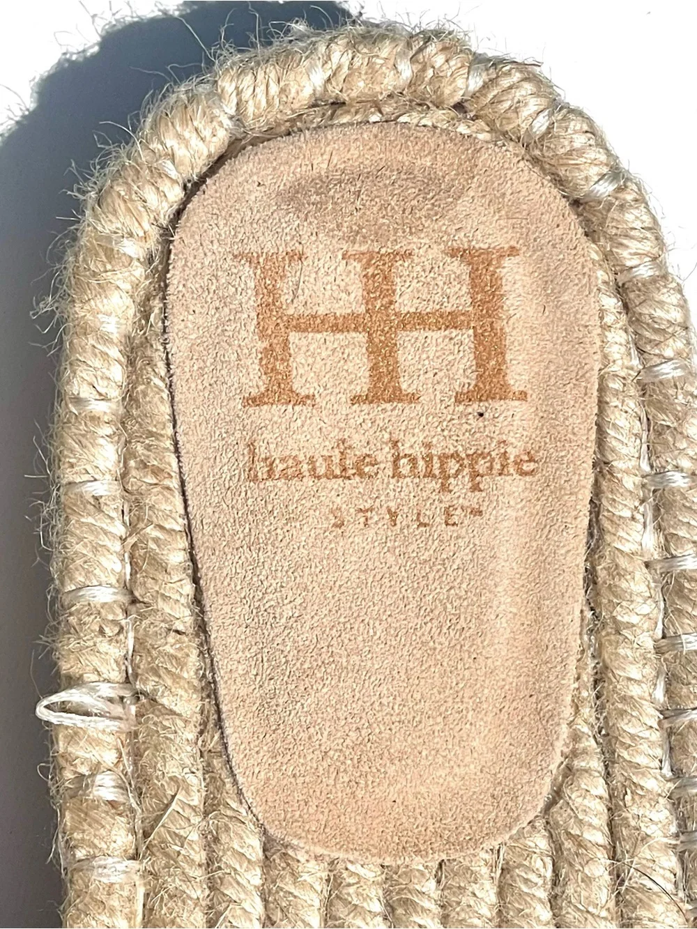 HAUTE HIPPIE Tan Suede Espadrille Slike Sandals Woven Rope Sole Size 7M